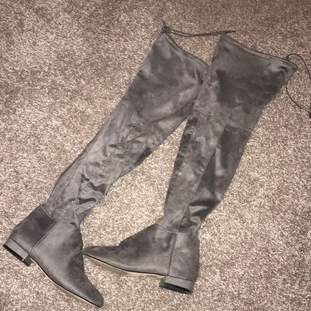 Gray Suede Thigh High Boot